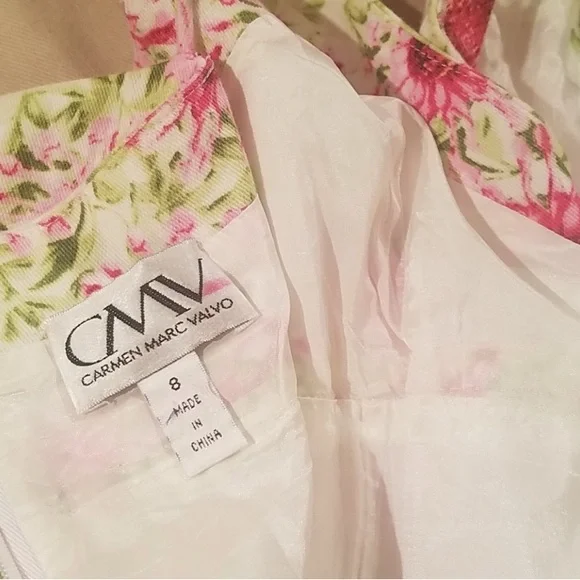 Carmen Marc Valvo Cream Sundress with Spaghetti Straps - Picture 6 of 9